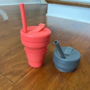 Stojo 2 collapsible cups! 16 oz each. Coral and gray